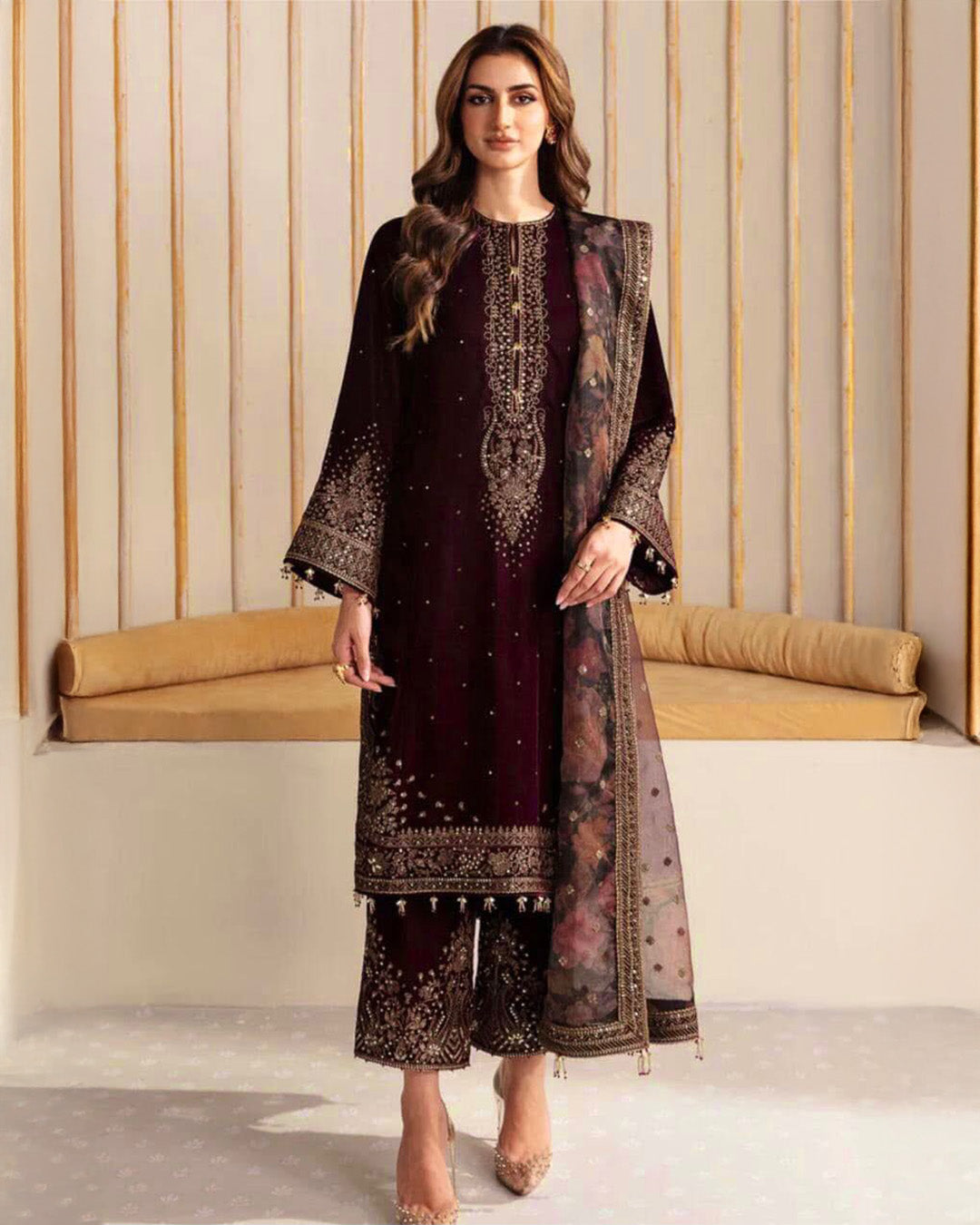 Elegant Luxury Mehroon Velvet