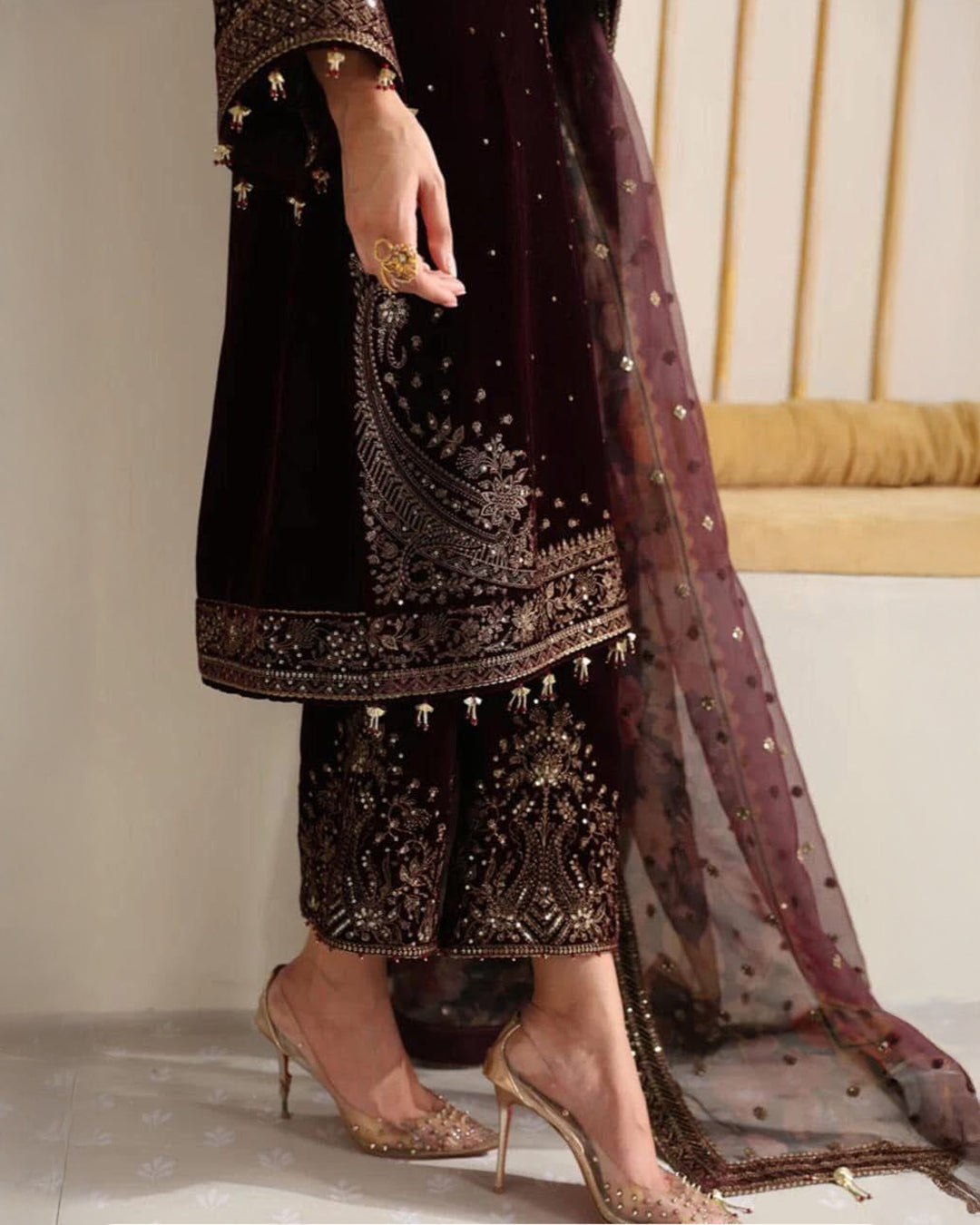 Elegant Luxury Mehroon Velvet