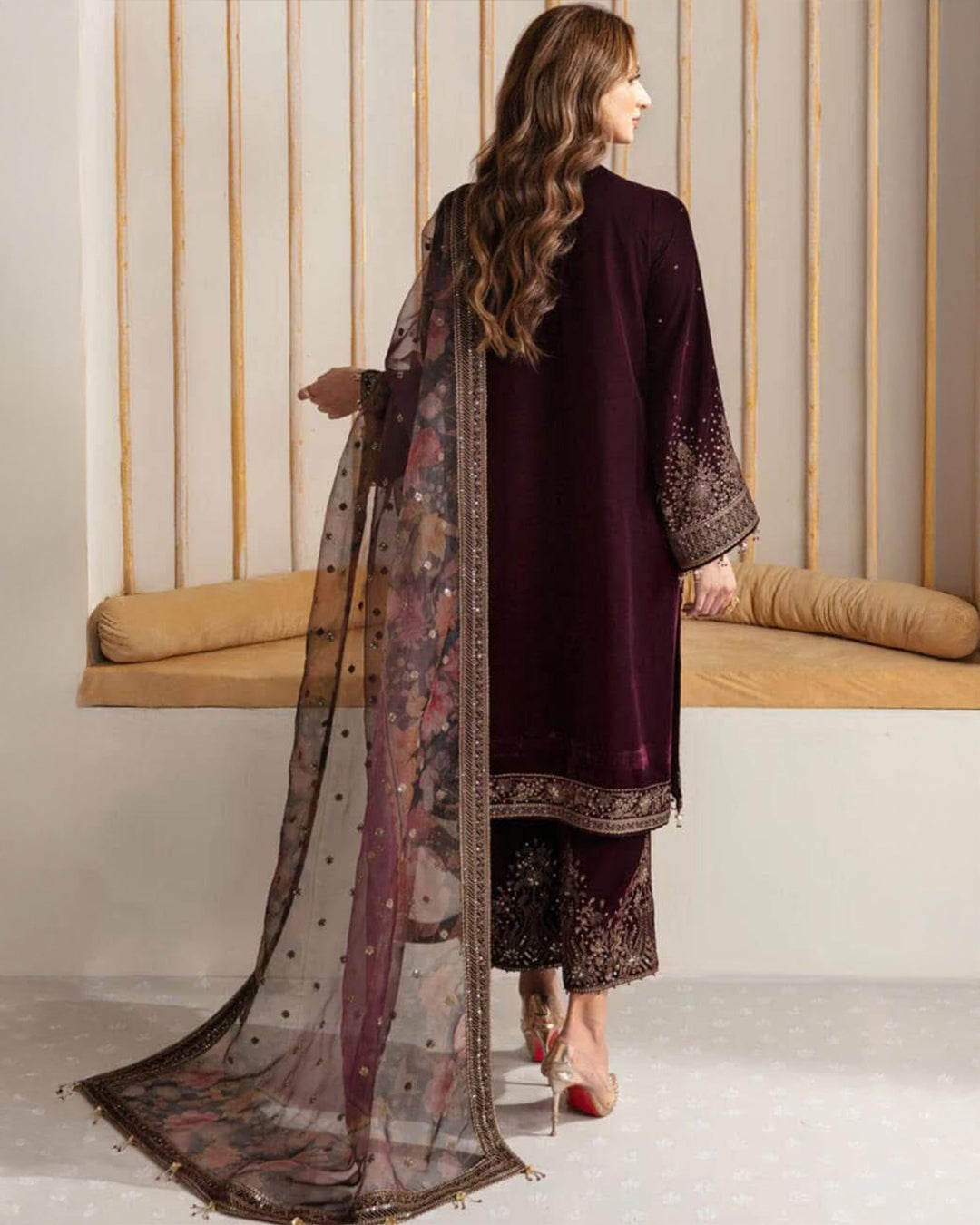 Elegant Luxury Mehroon Velvet