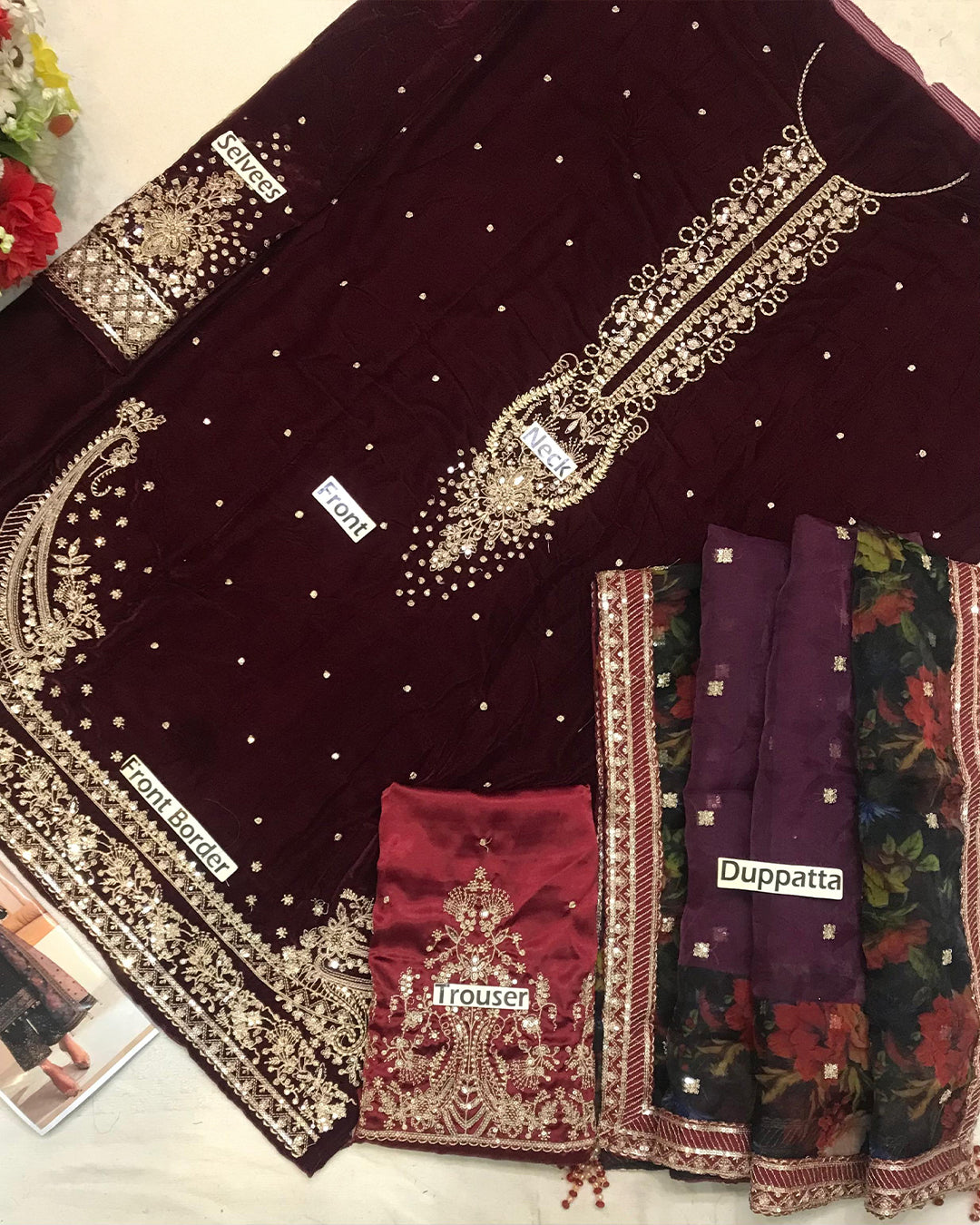 Elegant Luxury Mehroon Velvet